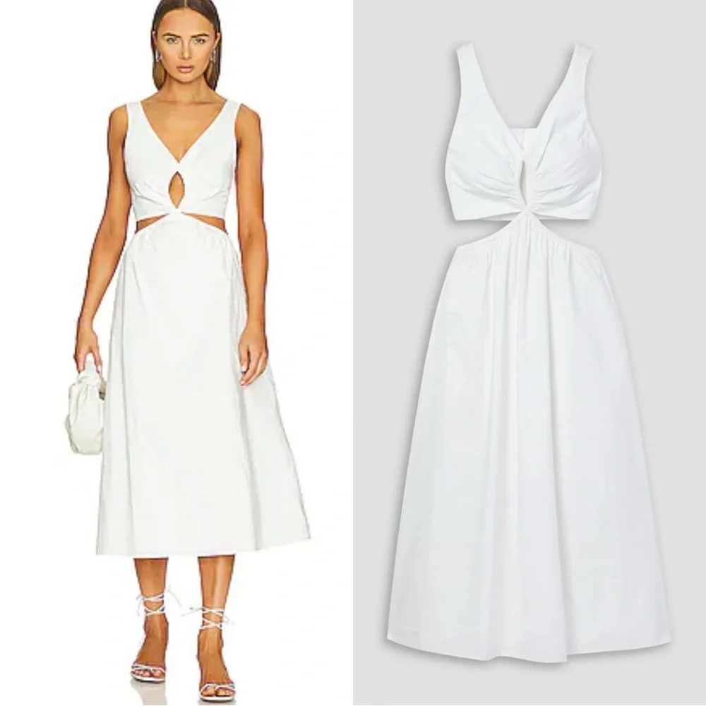 NEW Anine Bing Dione White Poplin Cotton Cut Out Midi Dress L - Picture 1 of 10